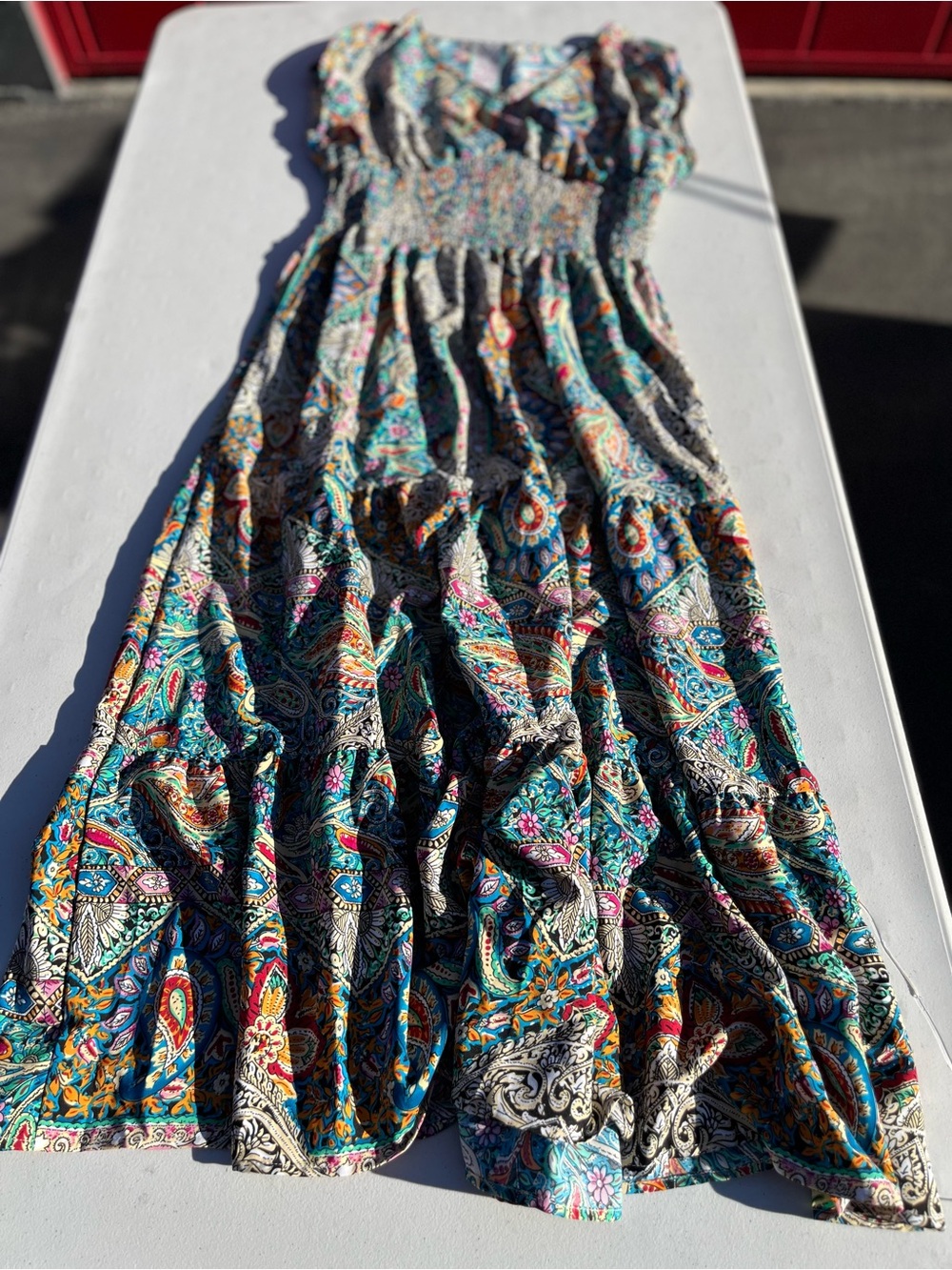 Bohemian Maxi Dress with Teal Paisley Print